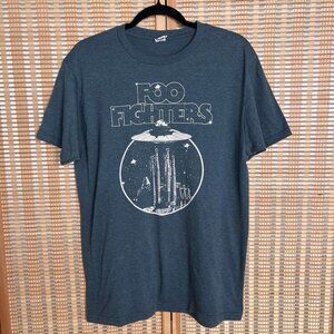 Men’s Foo Fighters UFO alien abduction heather blue graphic t shirt